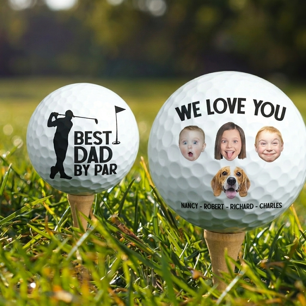 Father's Day Gifts, Best Dad By Par Grandpa Papa Husband Golf Gift - Personalized Photo Golf Ball