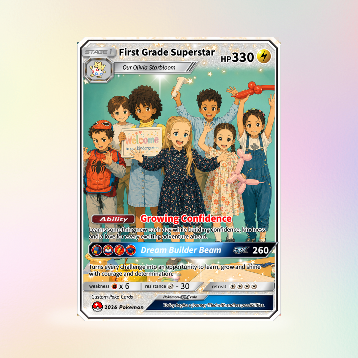 First Grade Gift from Parents, First Day of School Custom Anime Poke Card, Personalized Poke Card for Kids - Kindergarten Graduation Gift - SantaSocks