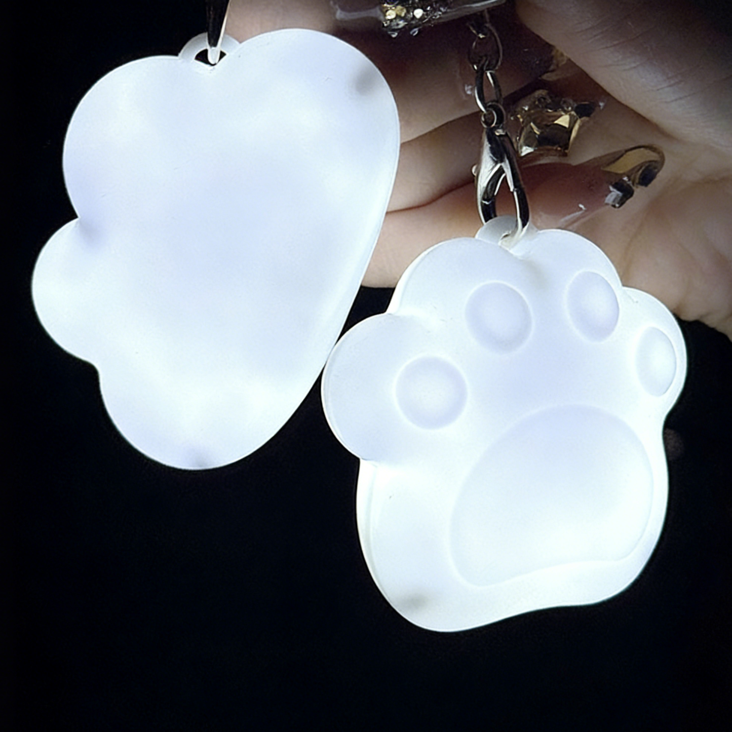 Cute Cat Paw Light Keychain Rechargeable Mini Bag Charm with Double Chain White Cat Paw Design