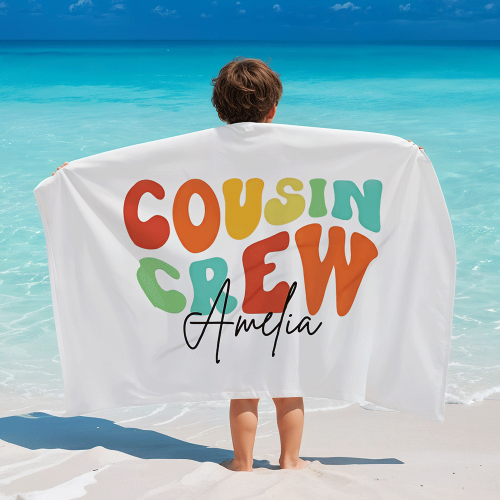 Personalized Name Cousin Crew Beach Towel, Perfect for Family Outings - SantaSocks