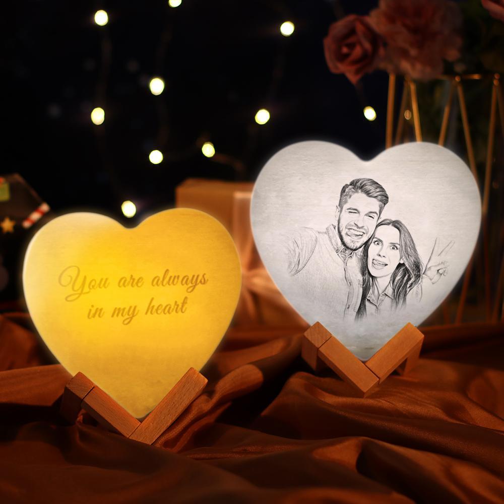 Anniversary Gifts Custom 3D Printed Photo Heart Lamp Personalized Night Light - 2 Colors (10-15cm) for Wife