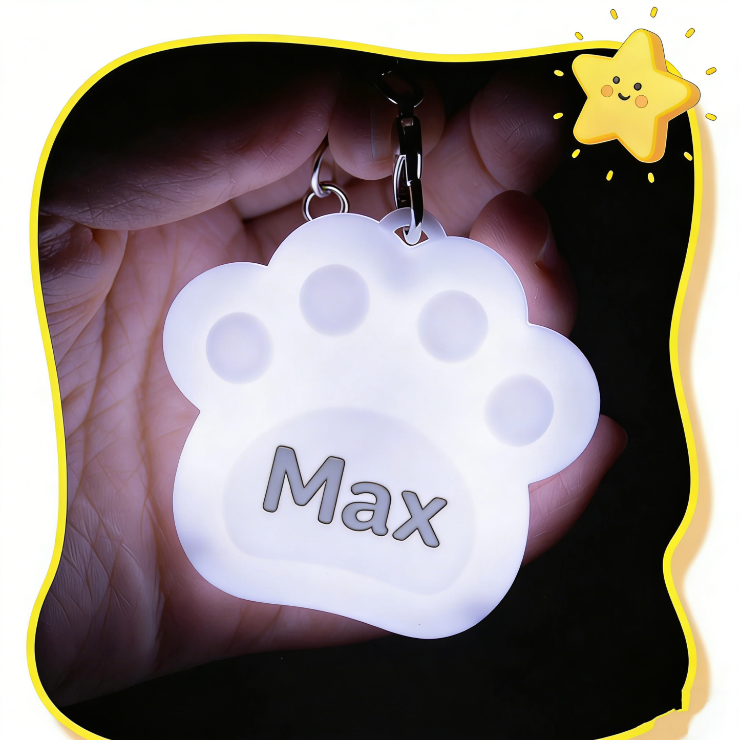 Custom Name Cute Cat Paw Light Keychain Rechargeable Mini Bag Charm with Double Chain White Cat Paw Design