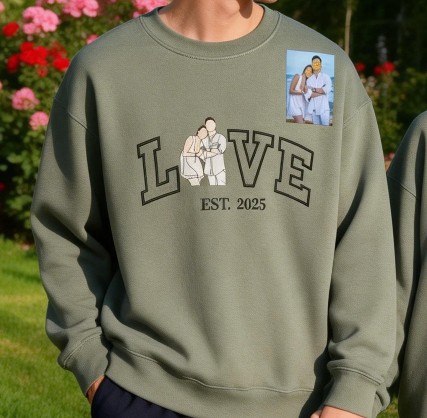 Personalized Embroidered Photo Couple LOVE Est Year Sweatshirt/Hoodie