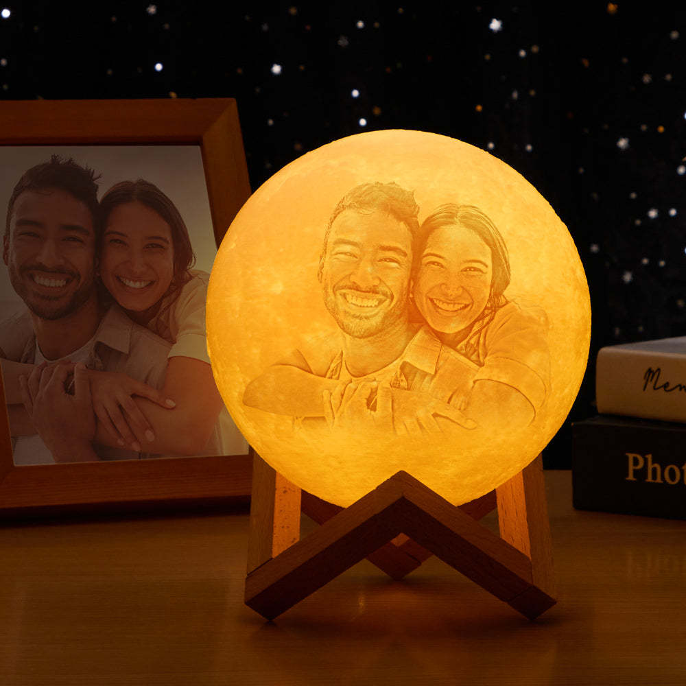 Custom Photo Engraved 3D Printing Moon Lamp, Creative Idea For Lover - Tap Three Colors - SantaSocks
