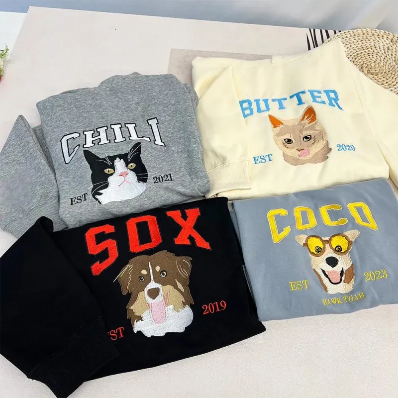 Custom Embroidered Sweatshirt With Pet Portrait