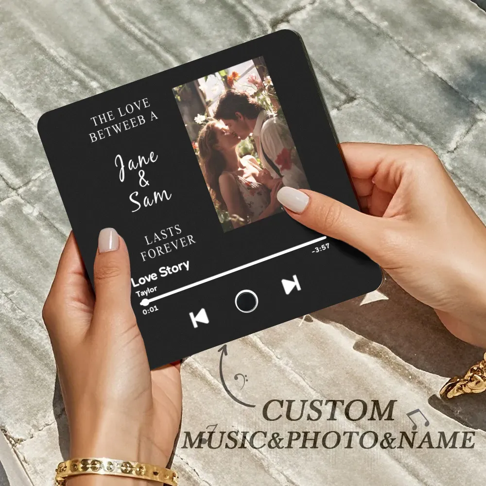 Engraving Text Music Fridge Magnet Personalized Photo Fridge Magnet Can Play Songs Gifts for Her 3.0 Version with Frame