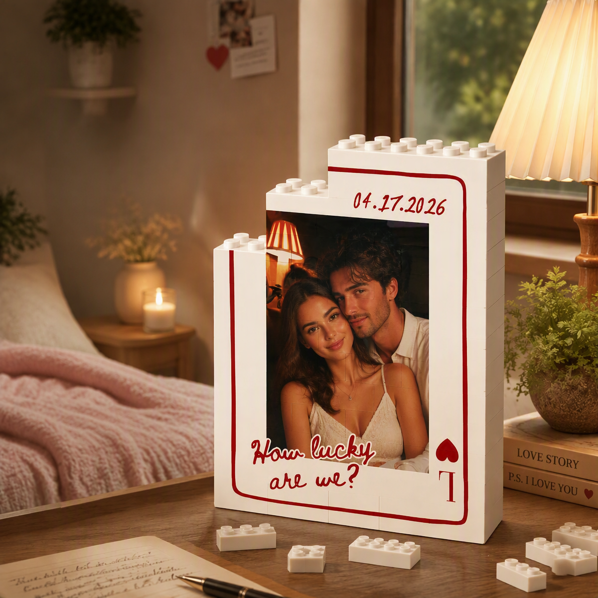 Custom Photo Brick Puzzle Frame Build Your Love, A Romantic Couple Personalized Couple Gift