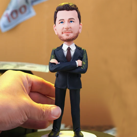 Businessman Custom Bobblehead Wearing Suit With Engraved Text Gift For Him - PhotoMoonLamp