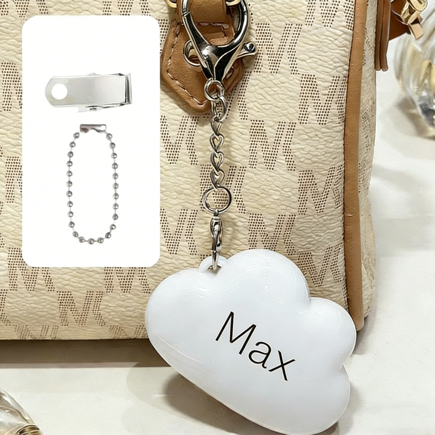 Custom Name Cute Cat Paw Light Keychain Rechargeable Mini Bag Charm with Double Chain White Cat Paw Design