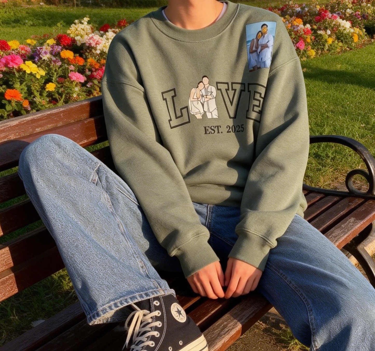 Personalized Embroidered Photo Couple LOVE Est Year Sweatshirt/Hoodie