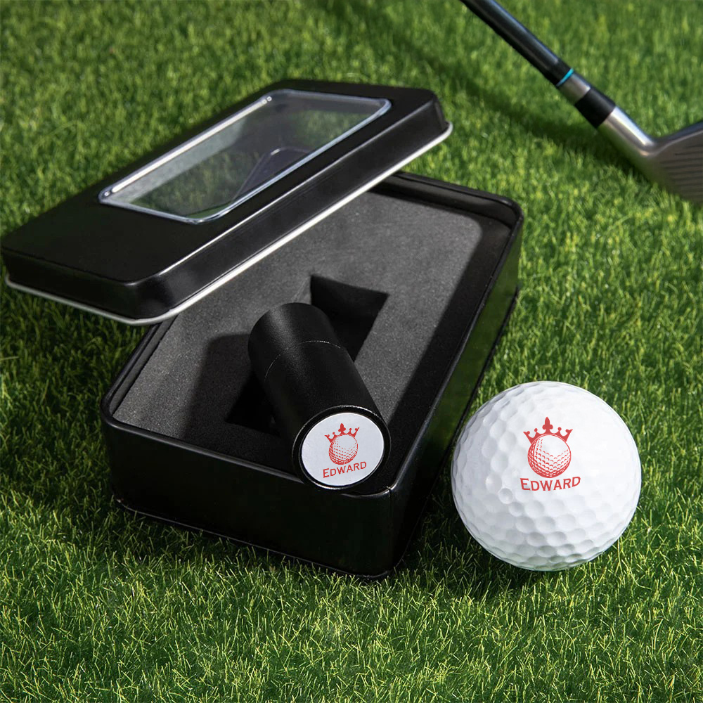 Personalized Monogrammed Initial Golf Ball Stamp with Metal Storage Box Birthday Father's Day Gift for Golf Player