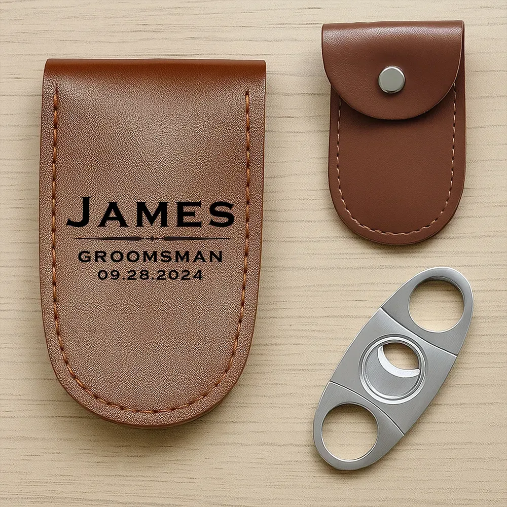 Personalized Cigar Case, Leather Cigar Holder with Cutter, Cigar Travel Case, Groomsmen Gifts, Gift for Dad Husband Gift for Him