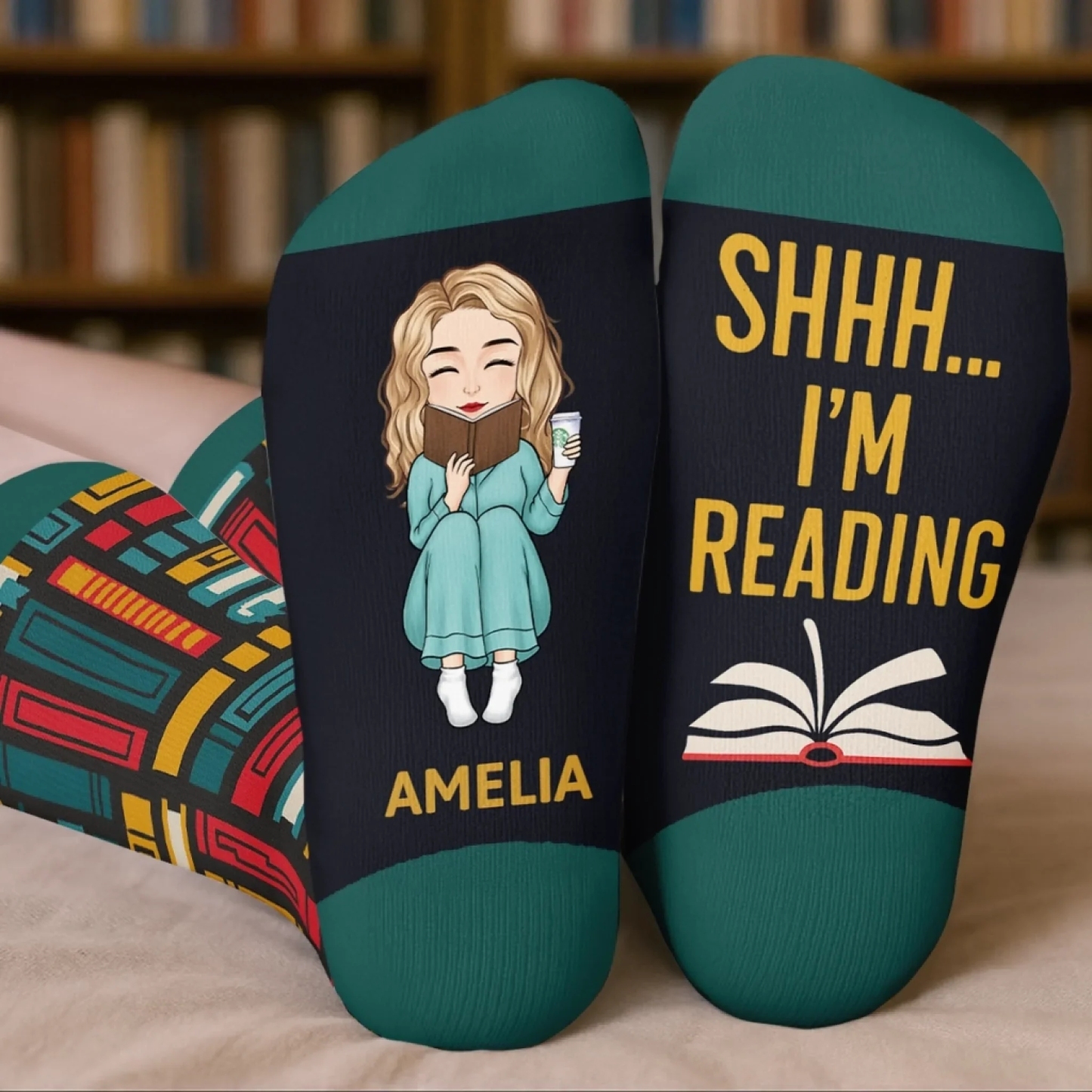 Custom Crew Socks - Personalized Bookish Gifts For Book Lovers, Bookworms, Readers - This Is My Reading Zone - SantaSocks
