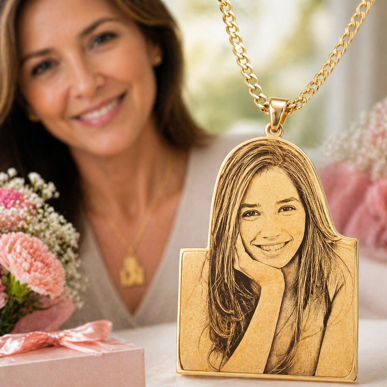 Personalized Custom Photo & Text Engraved Stainless Steel Necklace – Your Memories, Forever Worn Close to the Heart - SantaSocks