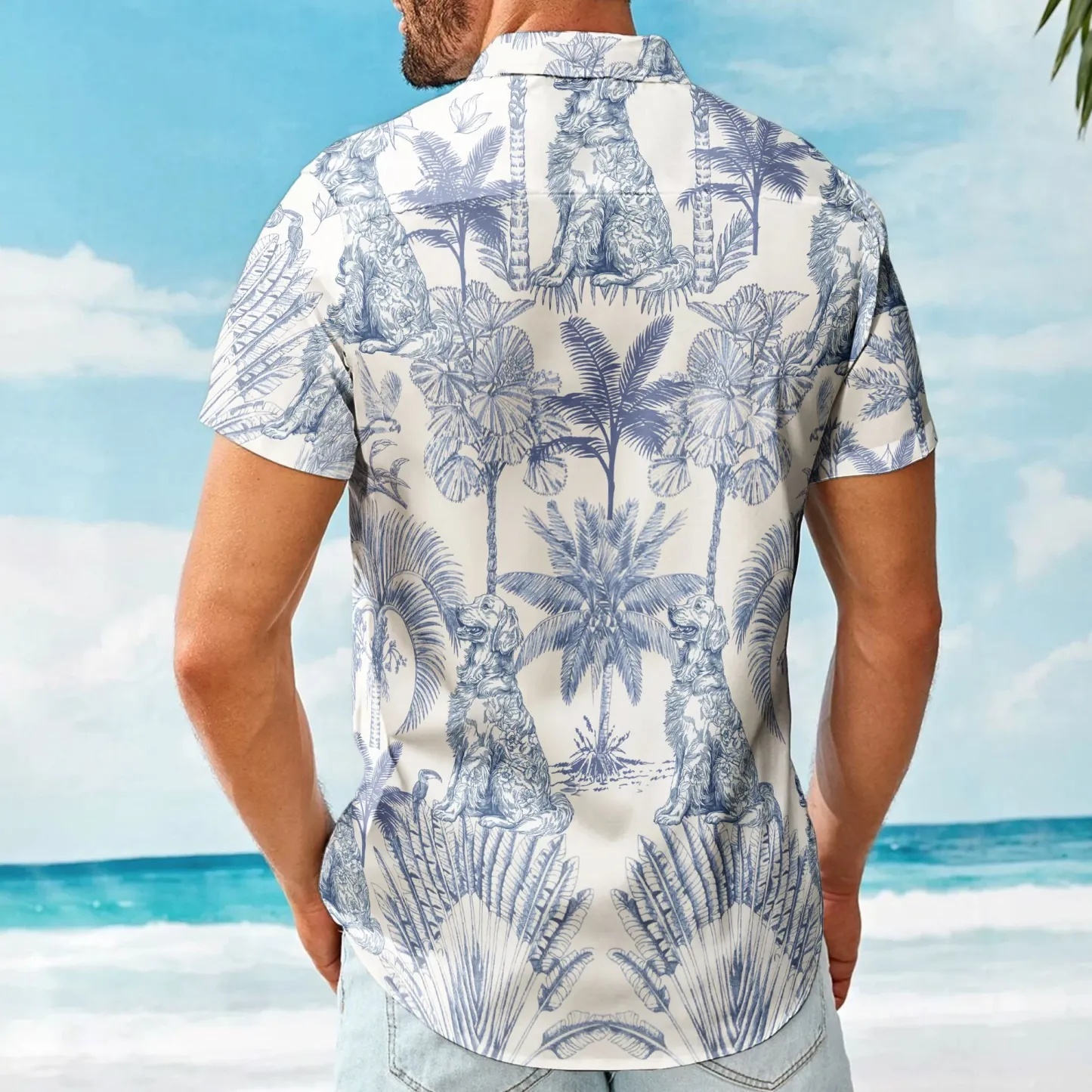 Dog Lovers Toile De Jouy Style Custom Dog Breeds - Personalized Hawaiian Shirt - SantaSocks
