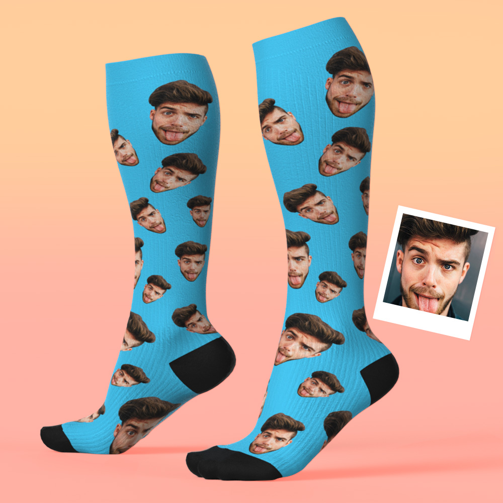 Custom Face Compression Socks Personalized Knee-High Socks with Photo Gift for Him Her - SantaSocks