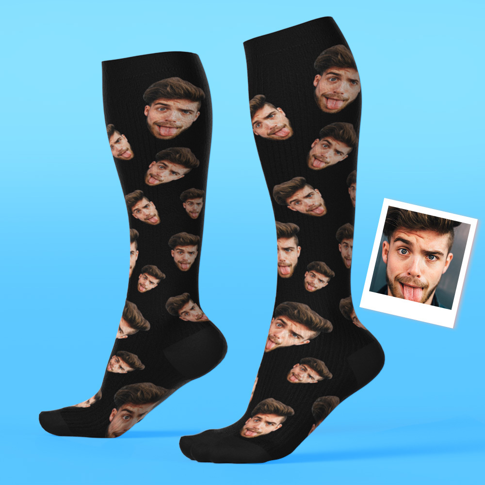Custom Face Compression Socks Personalized Knee-High Socks with Photo Gift for Him Her - SantaSocks