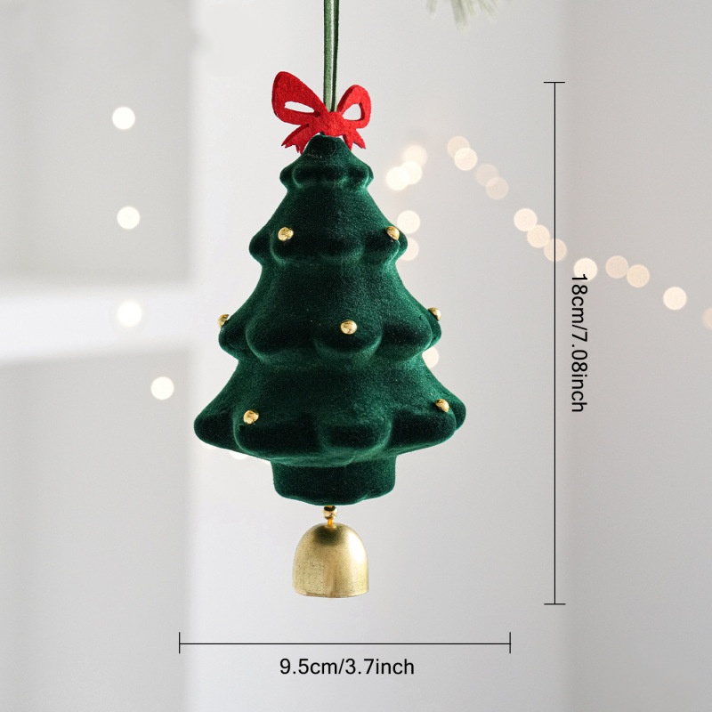 Flocked Christmas Tree Bell Ornament – Festive Hanging Decor for Gift Giving, Home & Tree Decoration