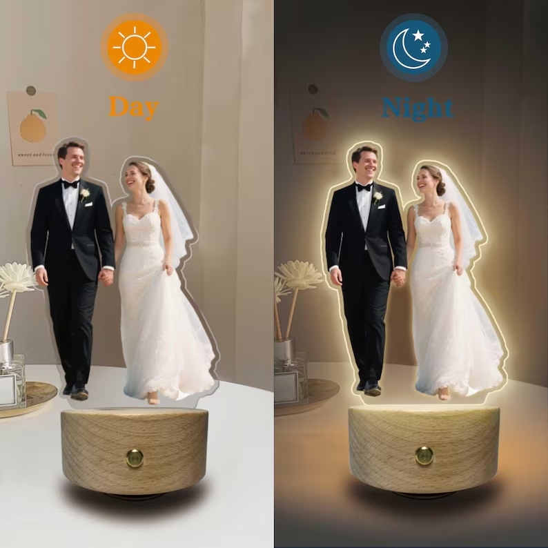 Personalized Gift Photo Cutout Music Box Custom Acrylic Night Light with Picture, Wedding Gift for Couple Valentines Day Anniversary Gift