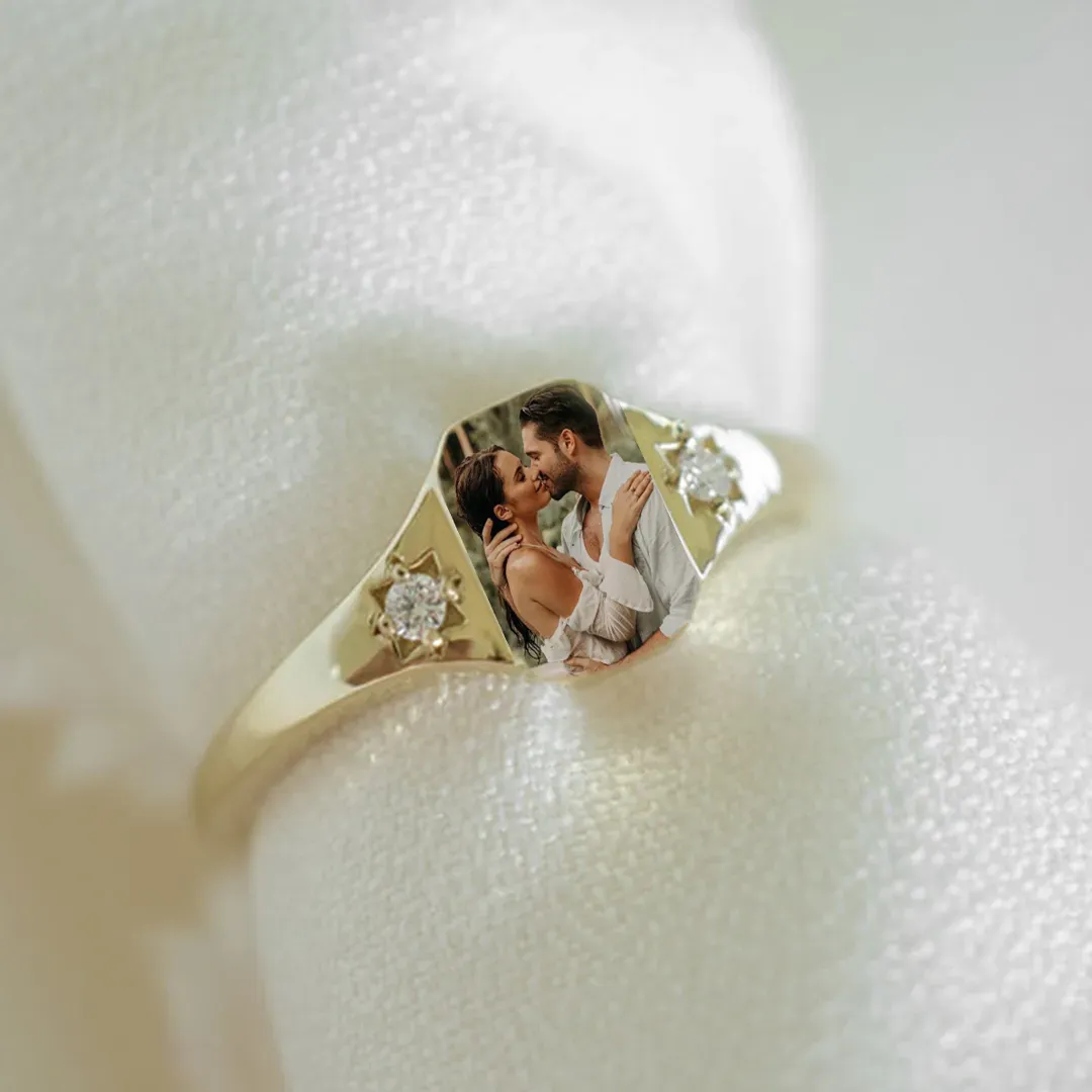 Mother's Day Gifts Personalized Birthstone Photo Ring 2 Birthstone Colors Custom Jewelry Perfect Gift for Her - SantaSocks