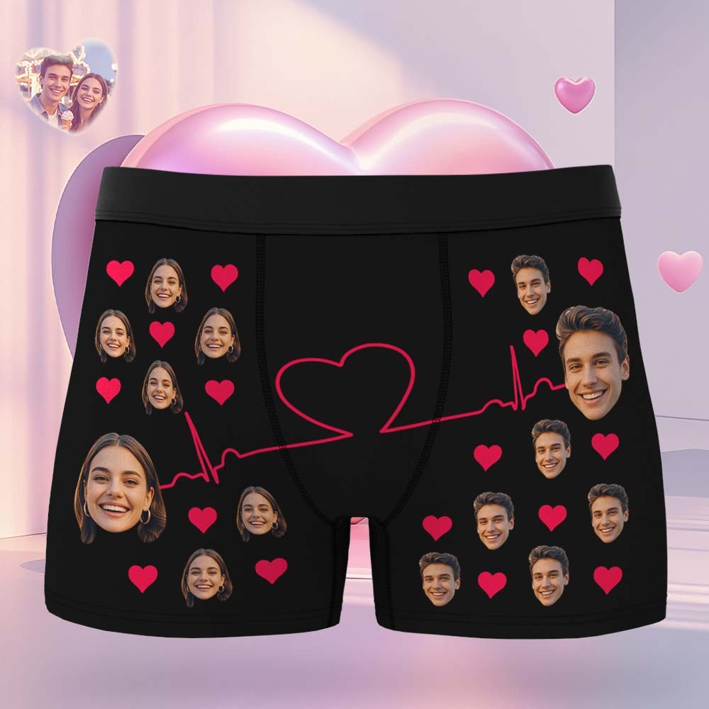 Personalized Face Men's Boxer Underwear Face Couple Heart Boxer Gift Custom Photo Funny Men's Boxer Briefs Valentine Gift - SantaSocks