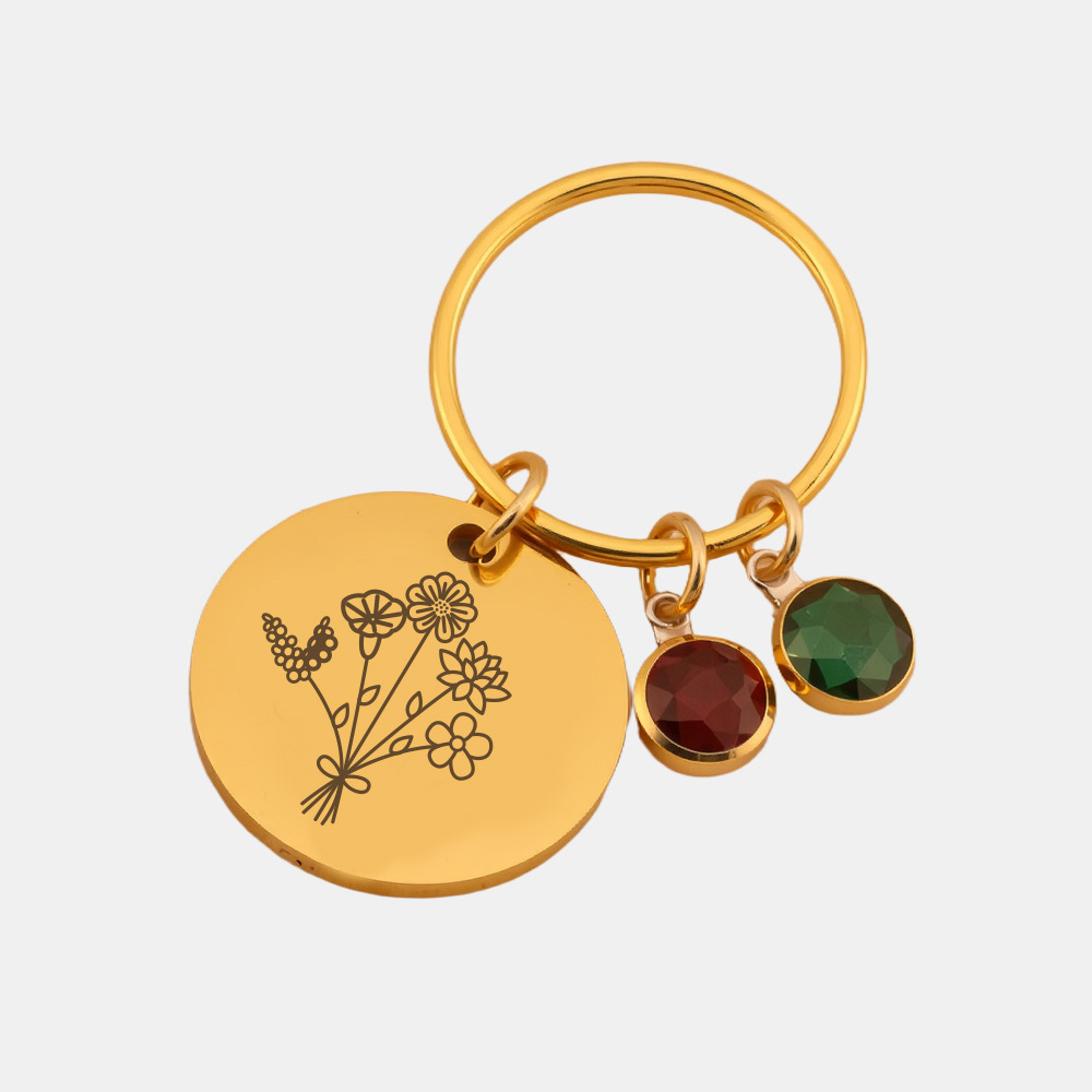 Personalized Birthstone Bag Charm Engraved flower keyring Custom Floral Charm  Bag Charm Gift for Her Multiple Birthstone Birthday Present