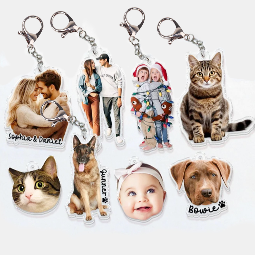 Custom Cat Bag Charm Pet Portrait Charm Personalized Cat Memorial Gift, Holiday Gift for Pet Lovers, Dog Keychain