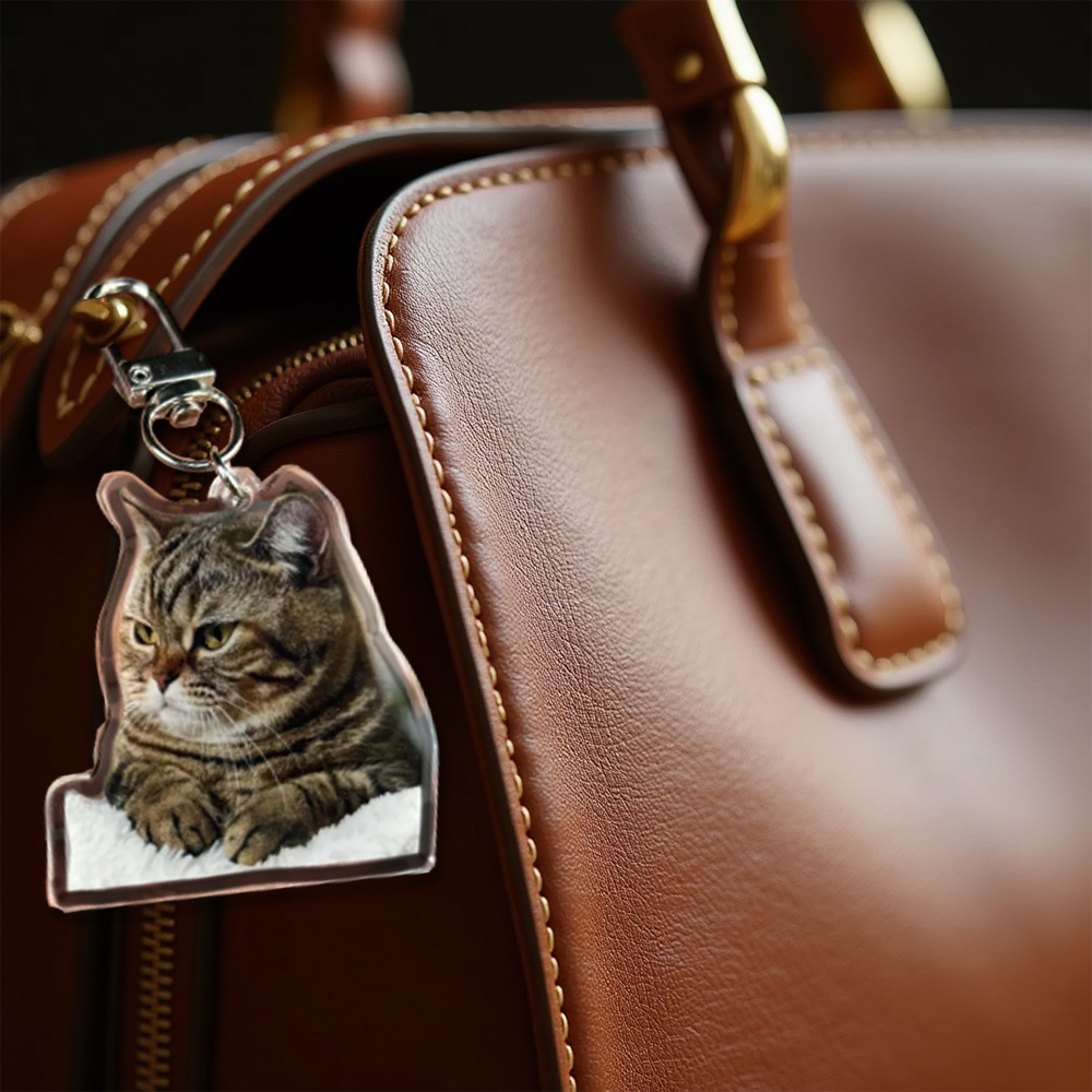 Custom Cat Bag Charm Pet Portrait Charm Personalized Cat Memorial Gift, Holiday Gift for Pet Lovers, Dog Keychain
