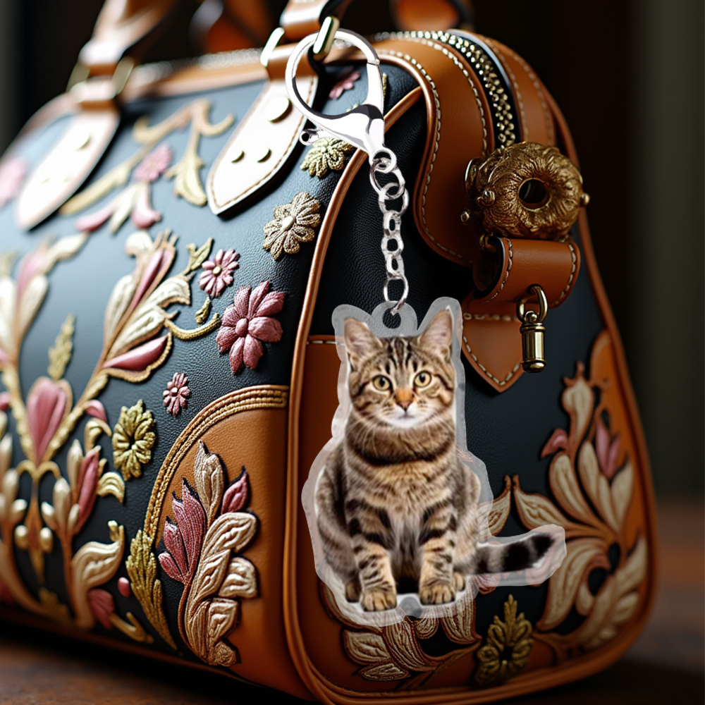 Custom Cat Bag Charm Pet Portrait Charm Personalized Cat Memorial Gift, Holiday Gift for Pet Lovers, Dog Keychain