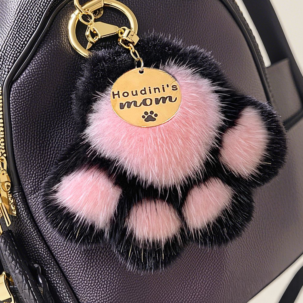 Custom Bag Charm Cat mom Gift Photo Engraved Charm Personalized Cat Paw Keyring
