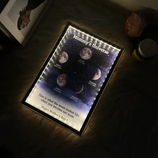 Mommy's Universe - Personalised Customised Starry Moon Phase Mirror Lightboxes