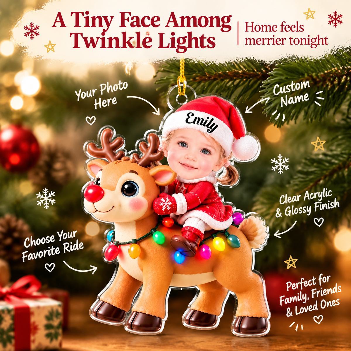 Personalized Christmas Ornament for Kids – Custom Name Reindeer Ride Decor with LED Lights - SantaSocks