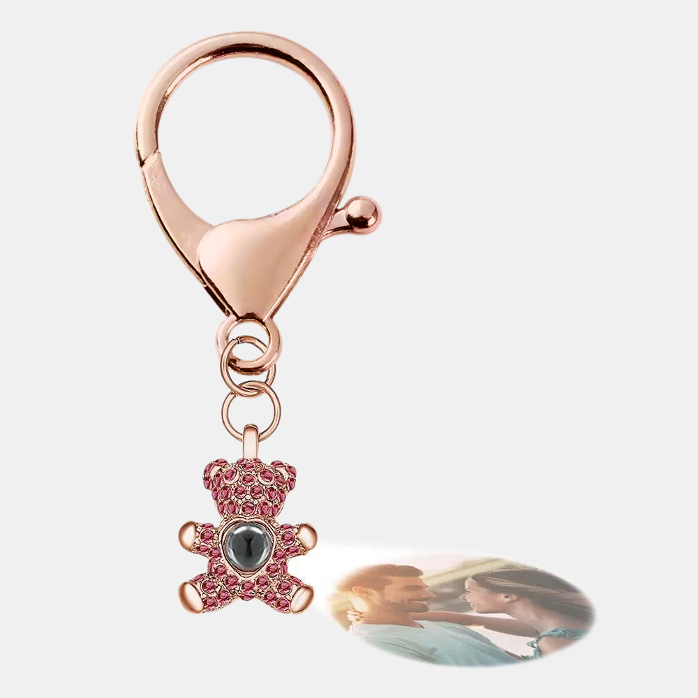 Custom Engraved Bear Photo Projection Bag Charm- Personalized Valentine's Gift for Women/Mom
