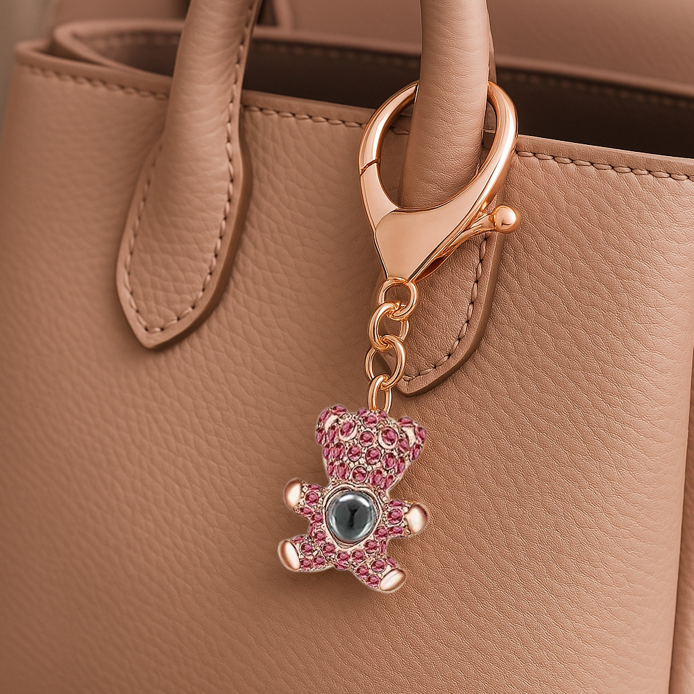 Custom Engraved Bear Photo Projection Bag Charm- Personalized Valentine's Gift for Women/Mom