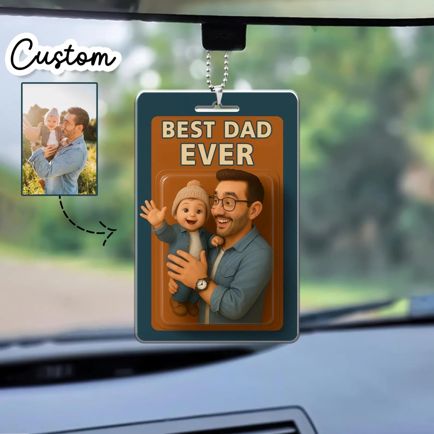Personalized Father's Day Gift, Custom Photo Daddy And Kids Action Figure Car Ornament, Custom Action Figure Ornament, Gifts for Dad and Grandpa