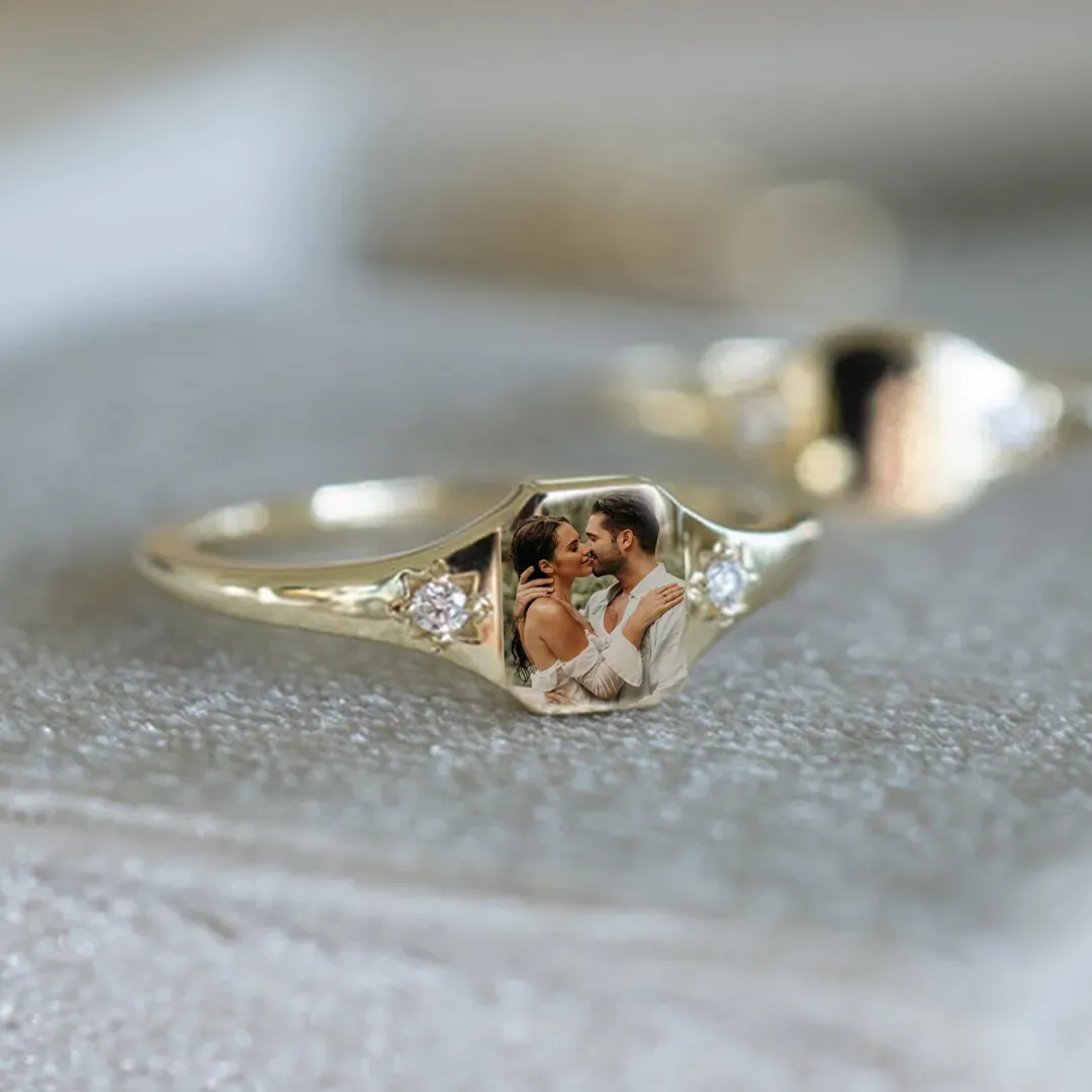 Mother's Day Gifts Personalized Birthstone Photo Ring 2 Birthstone Colors Custom Jewelry Perfect Gift for Her - SantaSocks