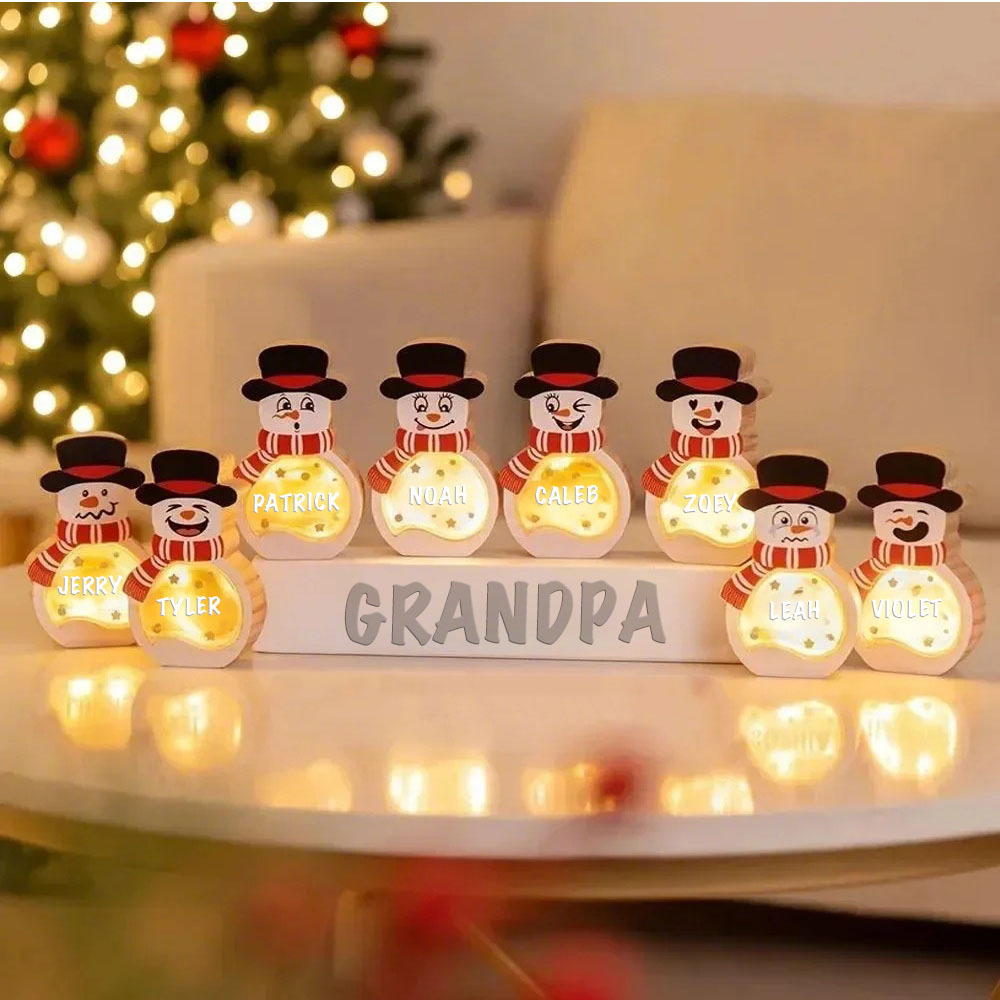 Personalized Snowman Wooden Decoration with LED Light Tabletop Winter Name Block Sign Holiday Party Supplies Christmas Gift for Family - SantaSocks