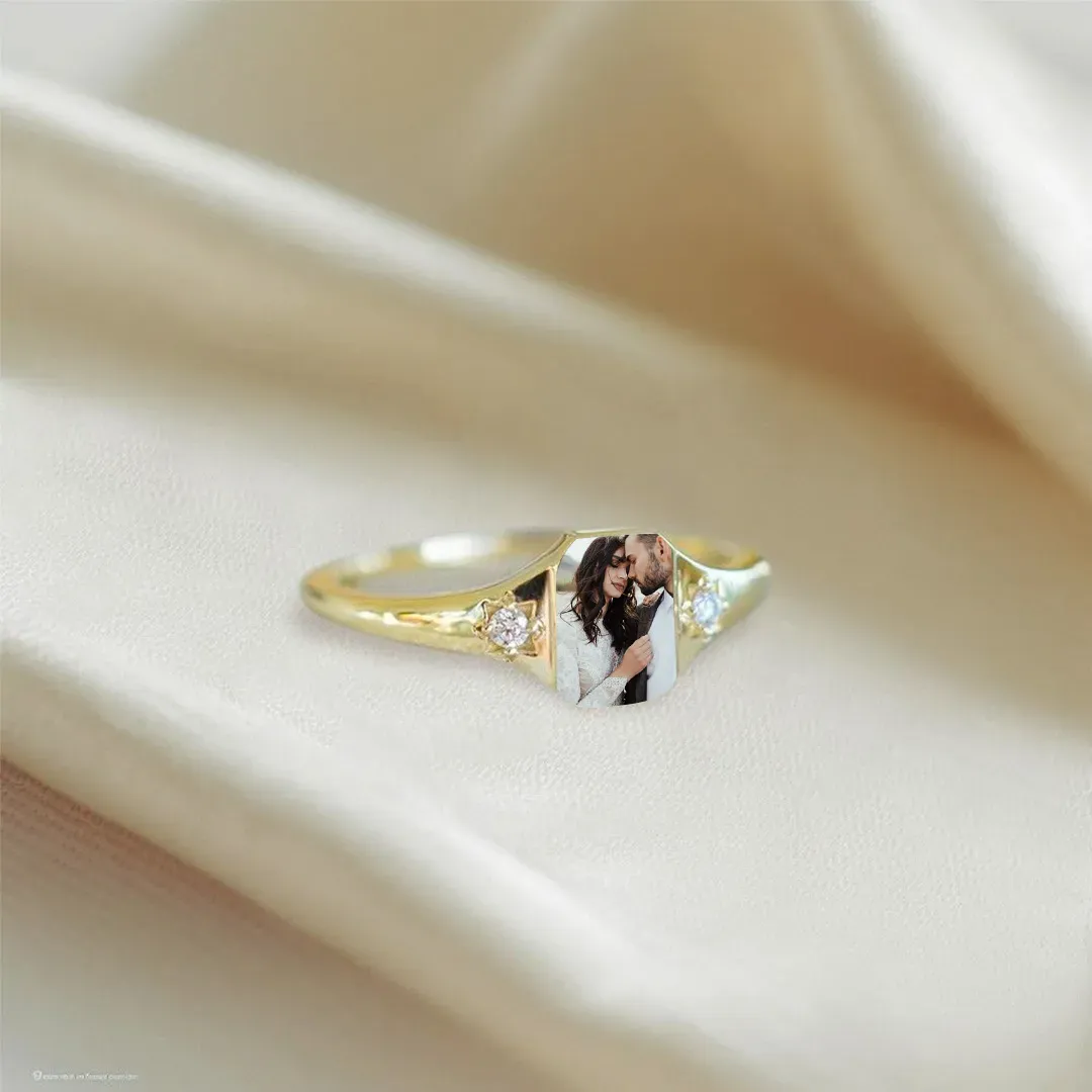 Mother's Day Gifts Personalized Birthstone Photo Ring 2 Birthstone Colors Custom Jewelry Perfect Gift for Her - SantaSocks