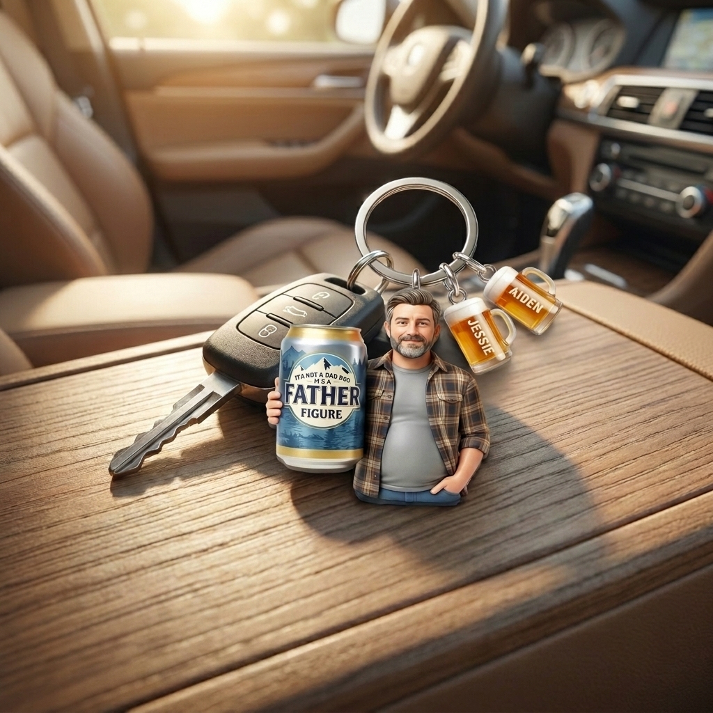 Dad Beer 2D Acrylic Tag Keychain - Custom Photo Gifts For Dads - SantaSocks
