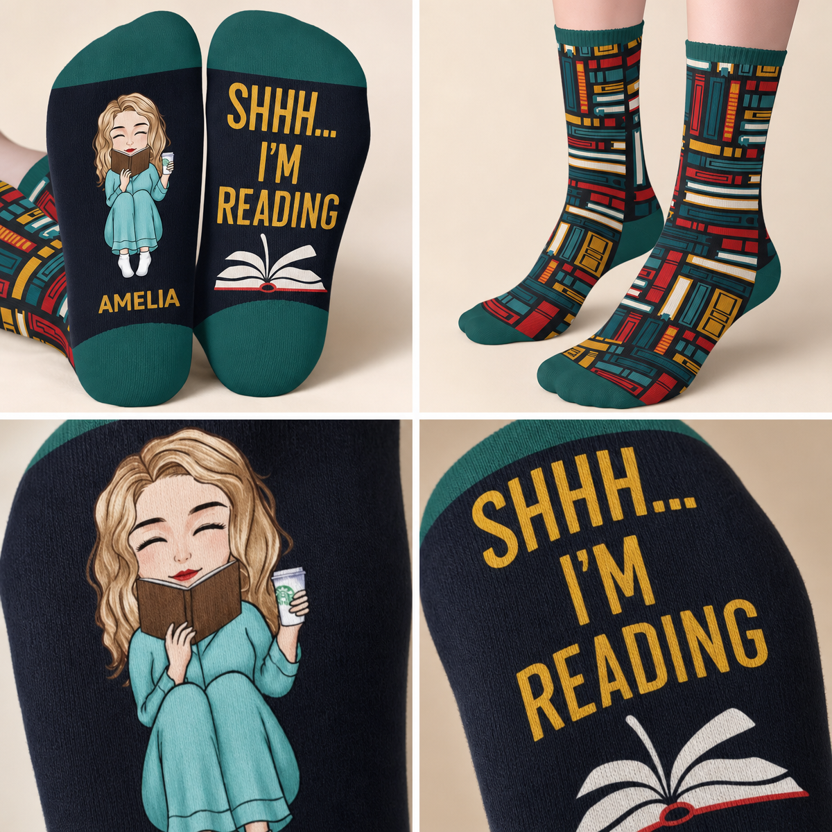 Custom Crew Socks - Personalized Bookish Gifts For Book Lovers, Bookworms, Readers - This Is My Reading Zone