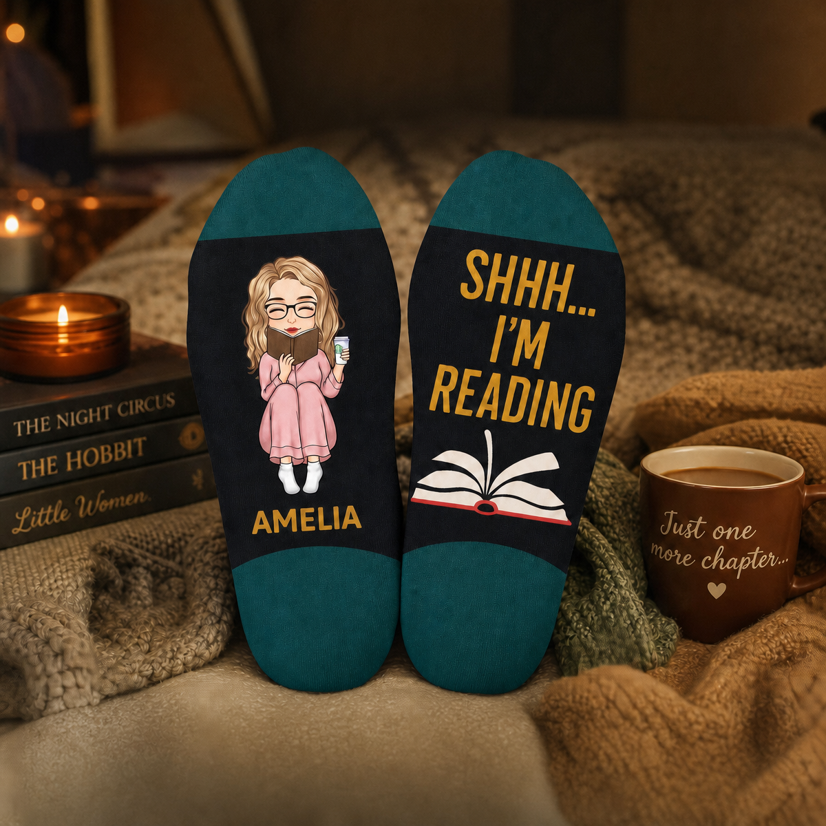 Custom Crew Socks - Personalized Bookish Gifts For Book Lovers, Bookworms, Readers - This Is My Reading Zone - SantaSocks