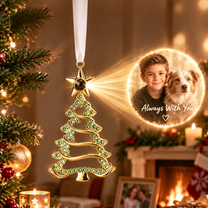 Personalized Christmas Tree Ornament with Photo Projection, Memorial Gift for Family & Pet Lovers, Holiday Tree Hanging Decor - SantaSocks