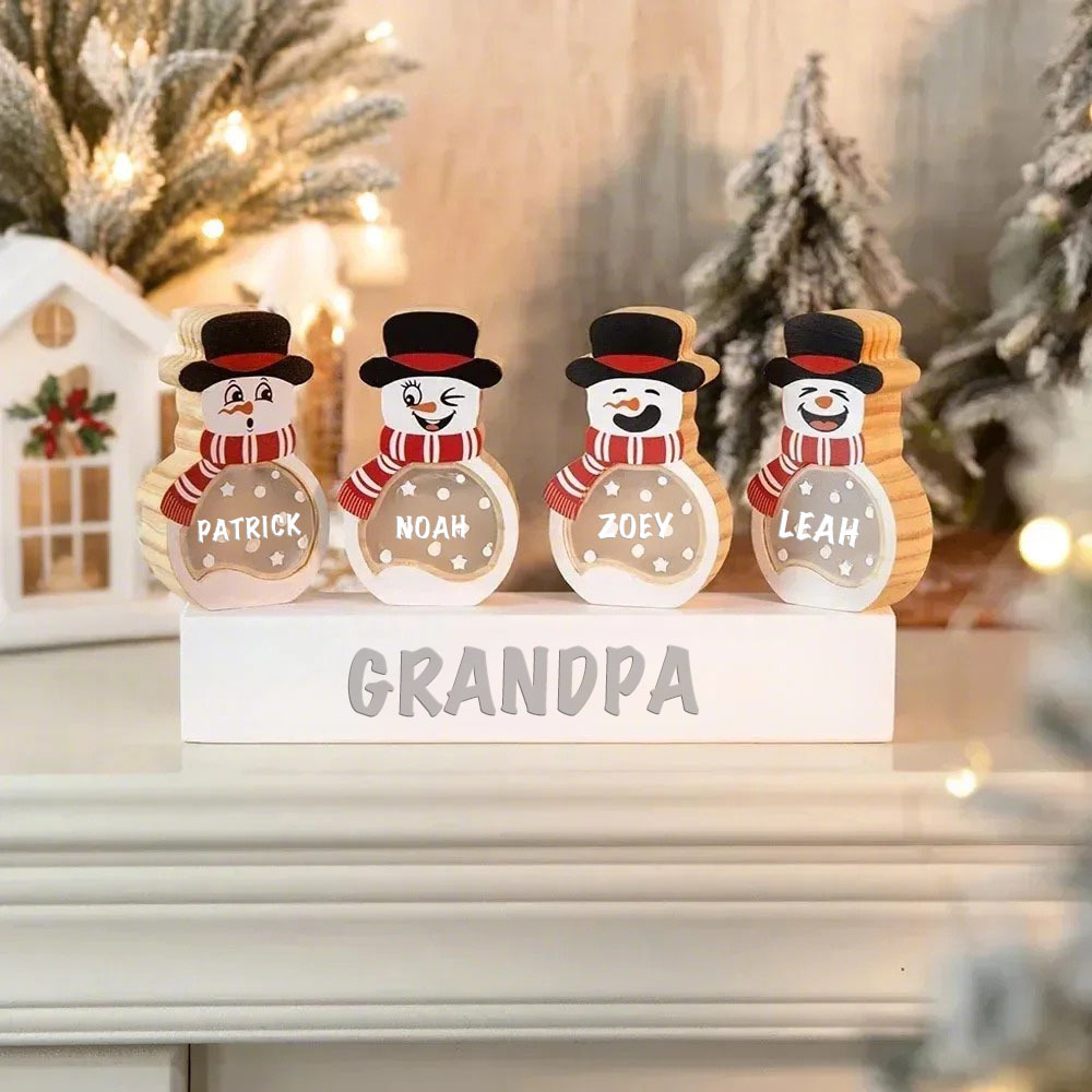 Personalized Snowman Wooden Decoration with LED Light Tabletop Winter Name Block Sign Holiday Party Supplies Christmas Gift for Family - SantaSocks