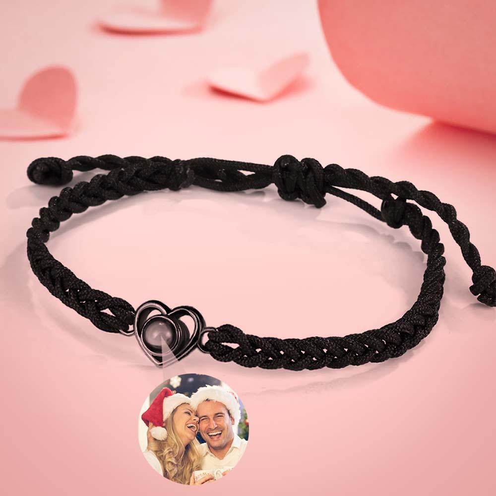 Custom Photo Projection Braided Rope Bracelet Memorial Photo Inside Bracelet Gifts for Her - SantaSocks