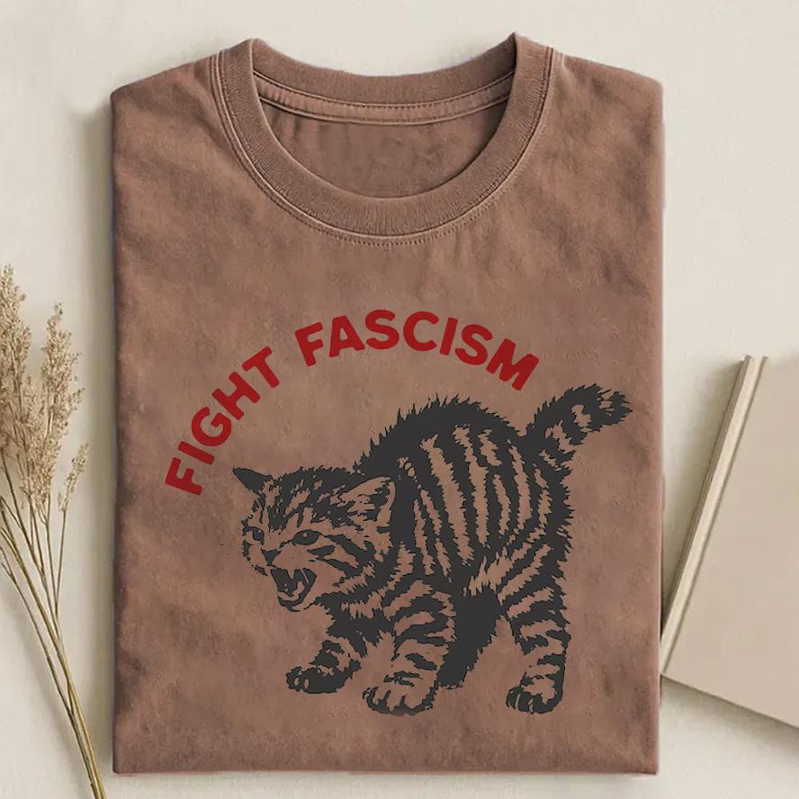 Fight Fascism Tabby Cat T-Shirt – Bold Statement Tee for Activists & Gift Givers This Holiday