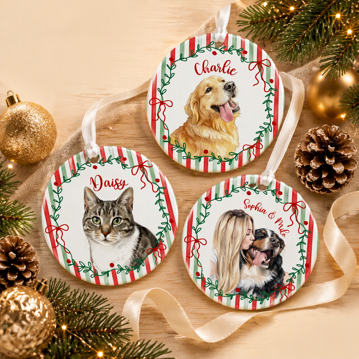 Personalized Pet Photo Christmas Ornament: Portrait From Photo Pet Ornament, Cat Lover Gift, Dog Lover Gift, Pet Lovers Gift, Dog Owner Gift - SantaSocks