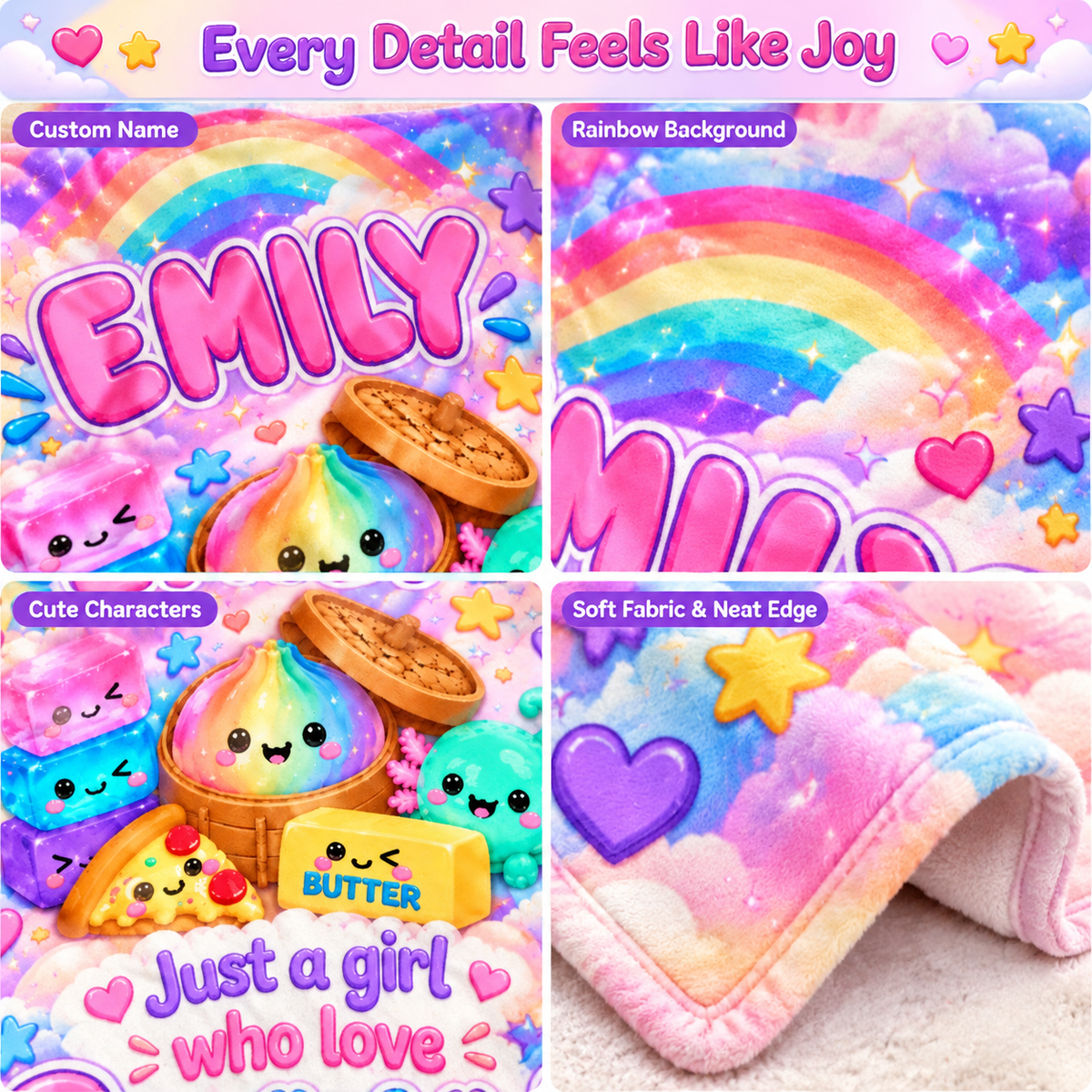 Personalized Squishy Blanket for Girls – Birthday & Christmas Gift with Kawaii Dumpling Print, Soft Fleece Throw