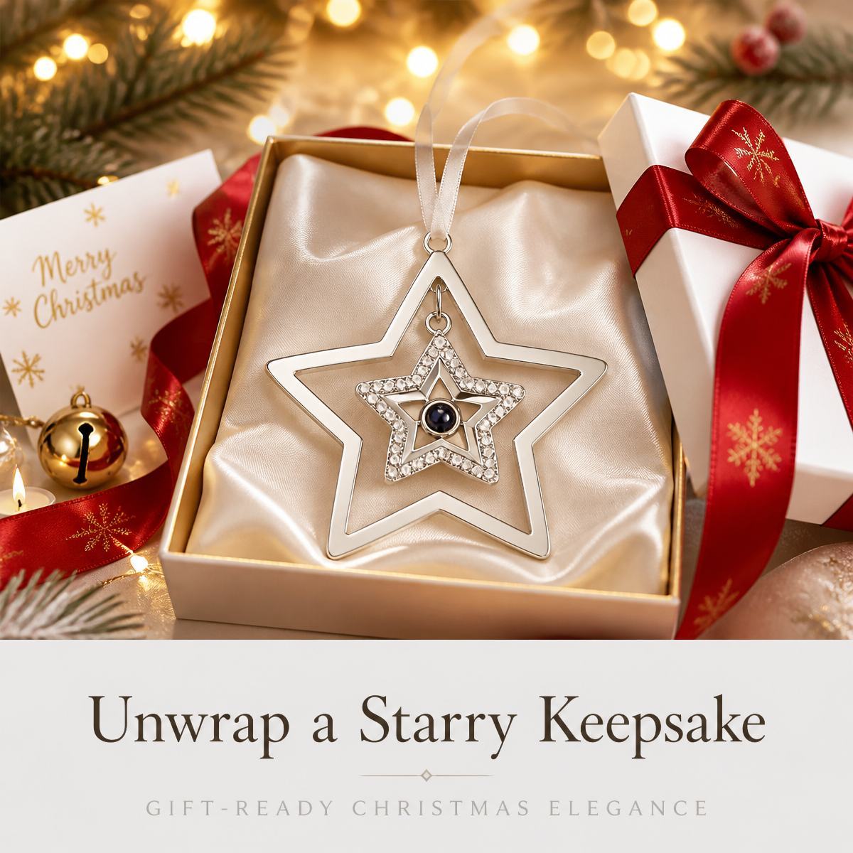 Custom Projection Photo Star Decoration, Christmas Tree Star Ornament, Christmas Photo Ornament, Baby's First Christmas Decoration for Gift Giving - SantaSocks