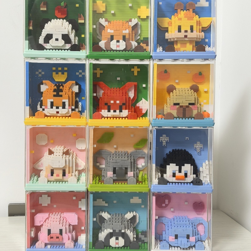 Children's Zoo Small Particle Building Blocks Toy Ornaments Model Gift Animal Building Blocks Blind Box Christmas Gifts for Family and Children 