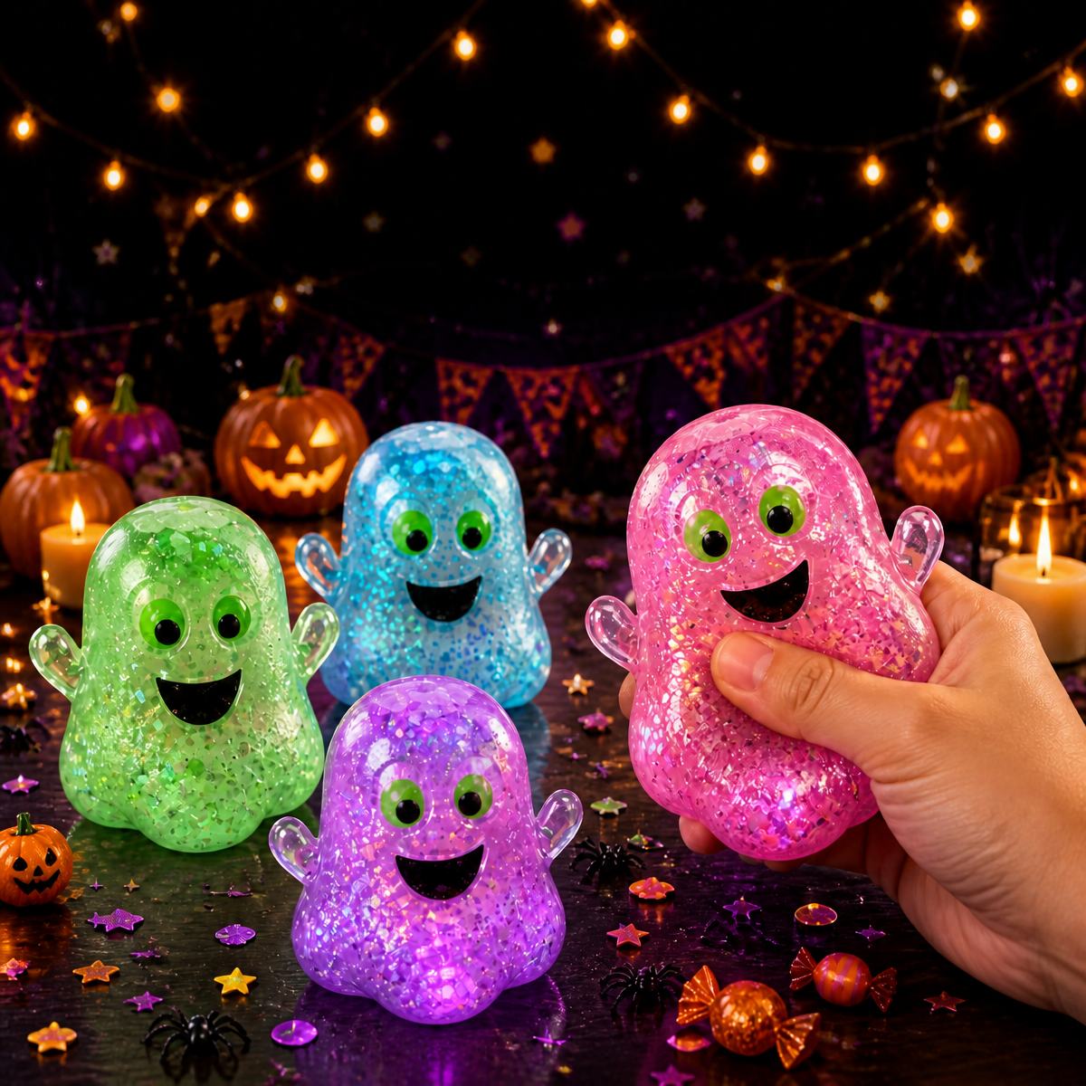 Halloween Squishy Pumpkin Head Toy  TPR Stress Relief Squeeze Toy for Kids & Adults